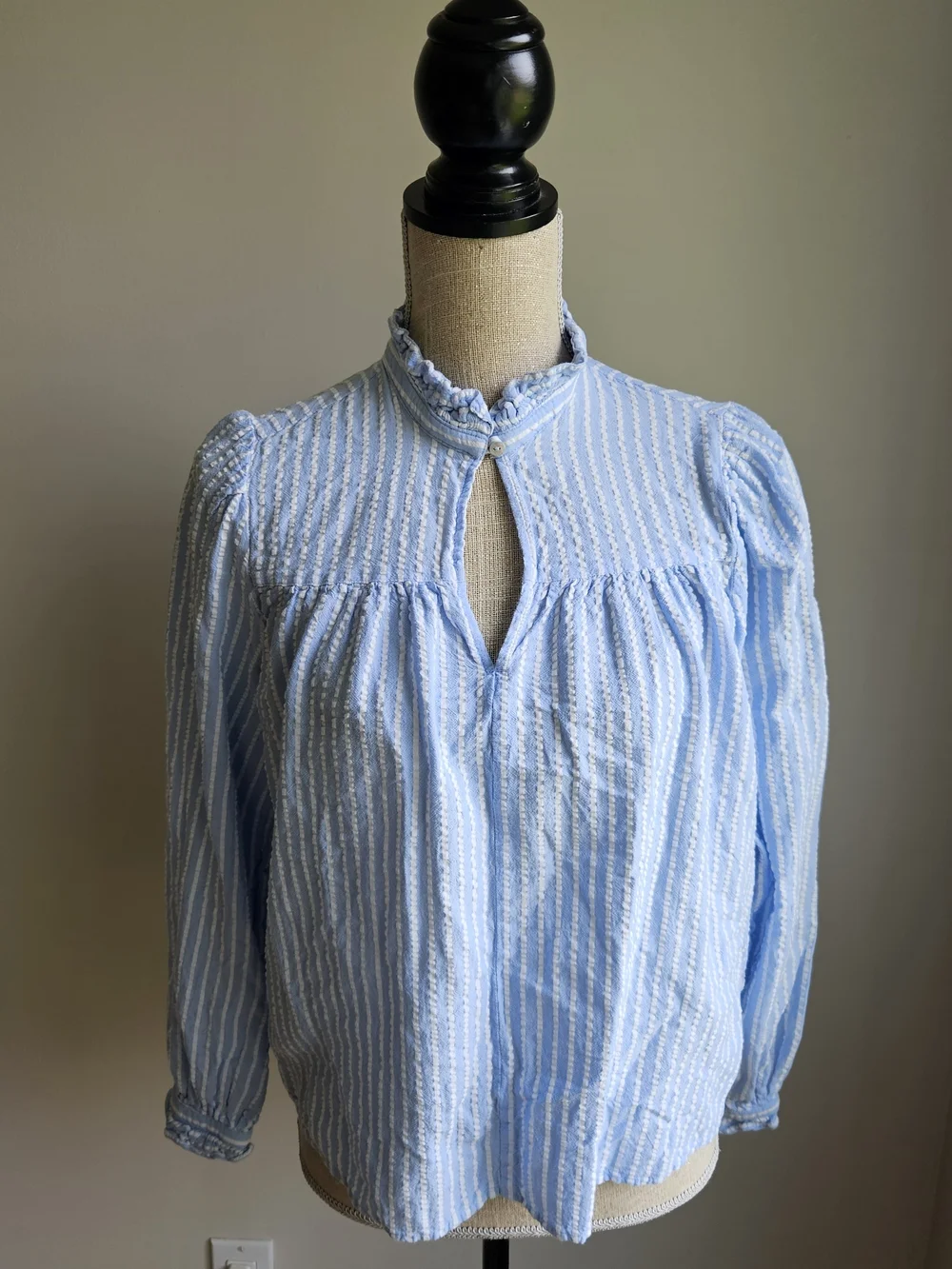 H&M Pale Blue Ruffled High-Neck Blouse - Picture 2 of 7